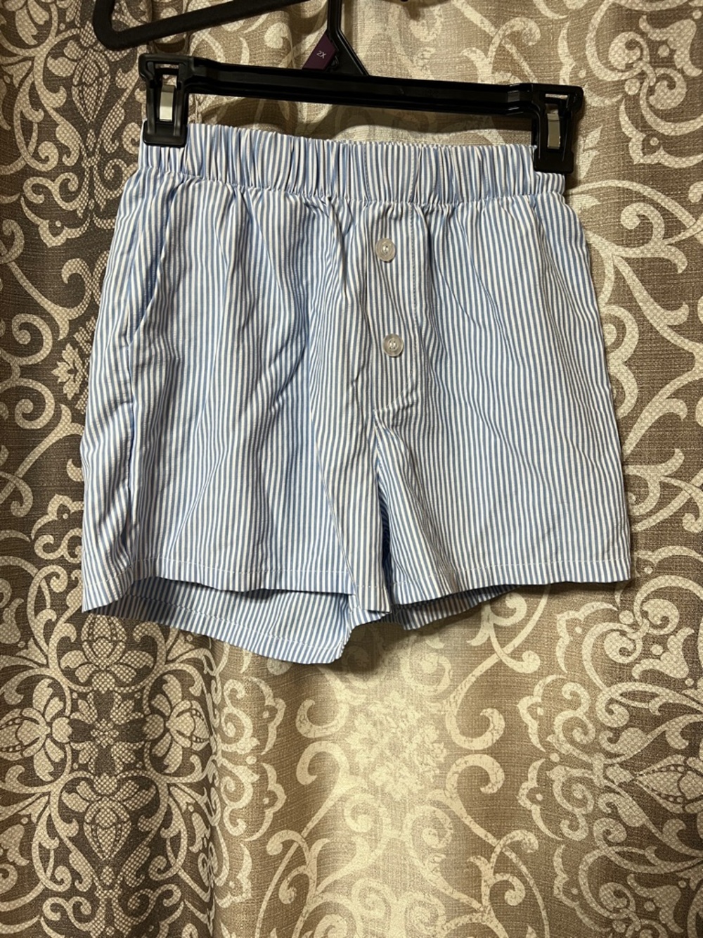 Light Blue Striped Cotton Shorts